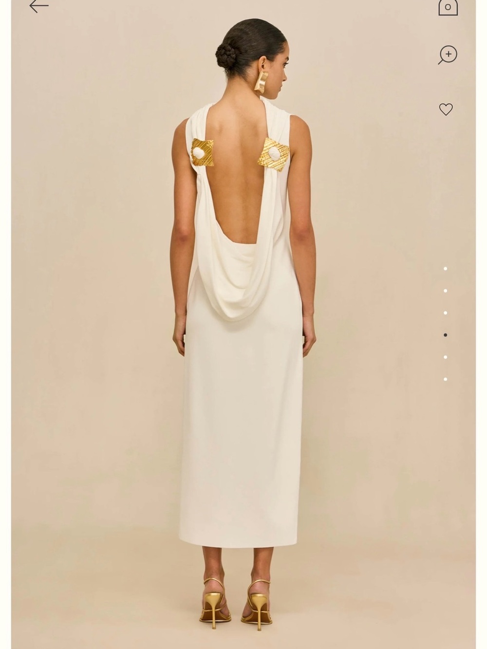 Cult Gaia Deirdra White Draped-Back Midi Dress with Gold Accents - Picture 2 of 3